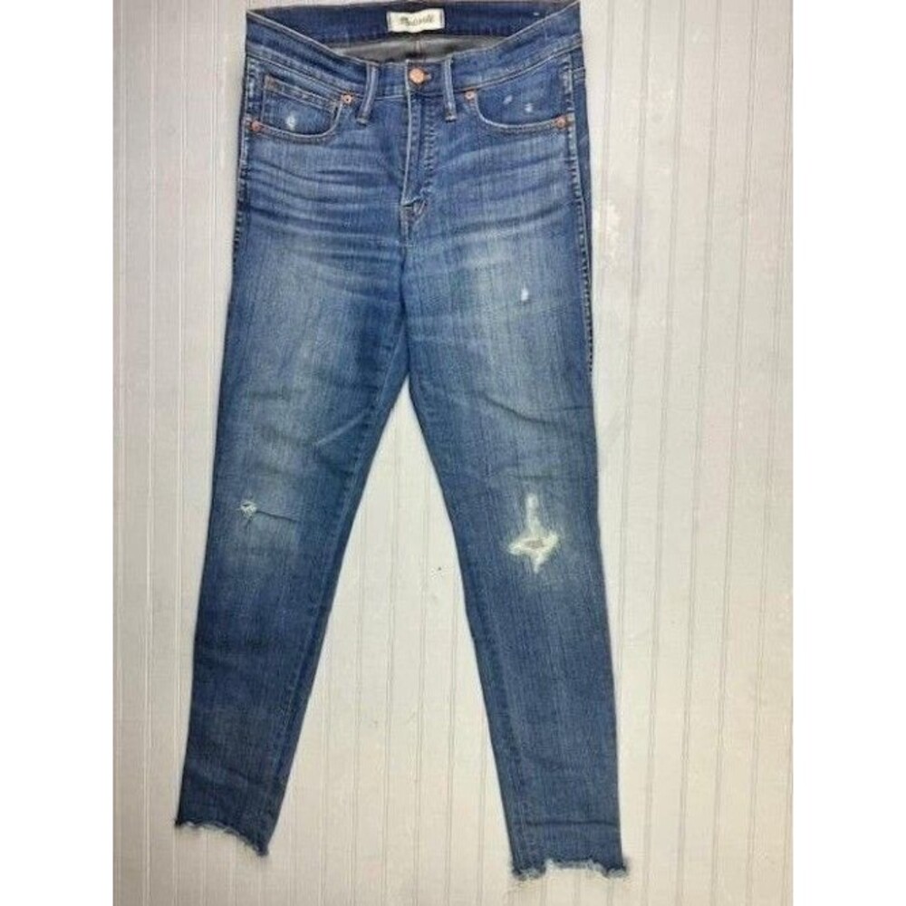 Madewell Size 27 Womens Jeans 9" High Rise Skinny Distress Raw Hem Stretch